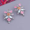 Brass Oxidised Dreamy Enamel Floral Shape Blue Earrings for Women and Girls