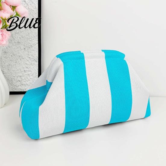 Beach Vacation Bag Woven Striped Clutch Purse for Woman Large Capacity Cosmetic Pouch Portable Knit Dumpling Bag Kiss Lock Handbag Evening,