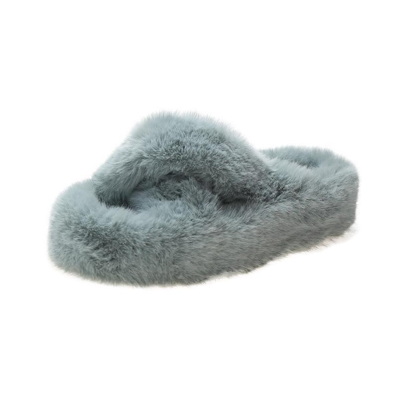 2025 Women's Open Toe Cross-Strap Fur Slippers: Autumn/Winter Fashion, Thick Sole, Height Boosting