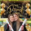 We Are So Proud of You Banner - Congratulations Banner - Congratulations Decorations - Congrats Decorations for Prom - 5ft X 3ft (Black & Gold)