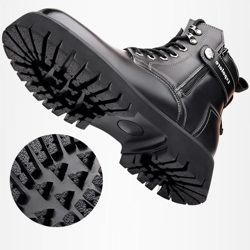 Winter Men's High Top Boots British Style Chunky Sole Round Toe Plush Lined Leather Boots Non-Slip Warm Comfortable Snow Shoes