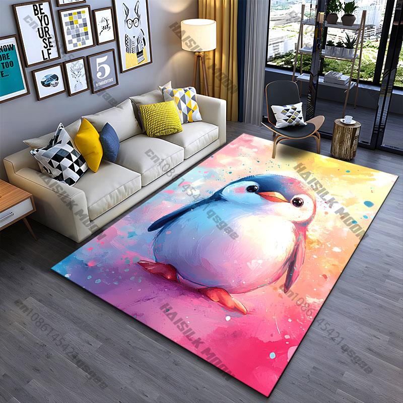 Süßer Pinguin lebendige bunte Kunstwerk Teppich Yoga Wohnzimmer Raumdekoration Kinder Krabbelmatte Fußmatte Bereichsteppich