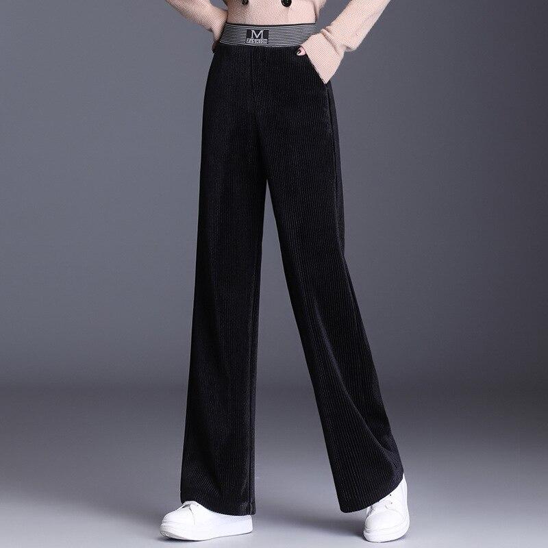 

Осень-зима, повседневные мешковатые брюки с высокой талией, эластичные широкие брюки, винтажные спортивные штаны, вельветовые женские прямые брюки с буквенным принтом XXXL чёрный