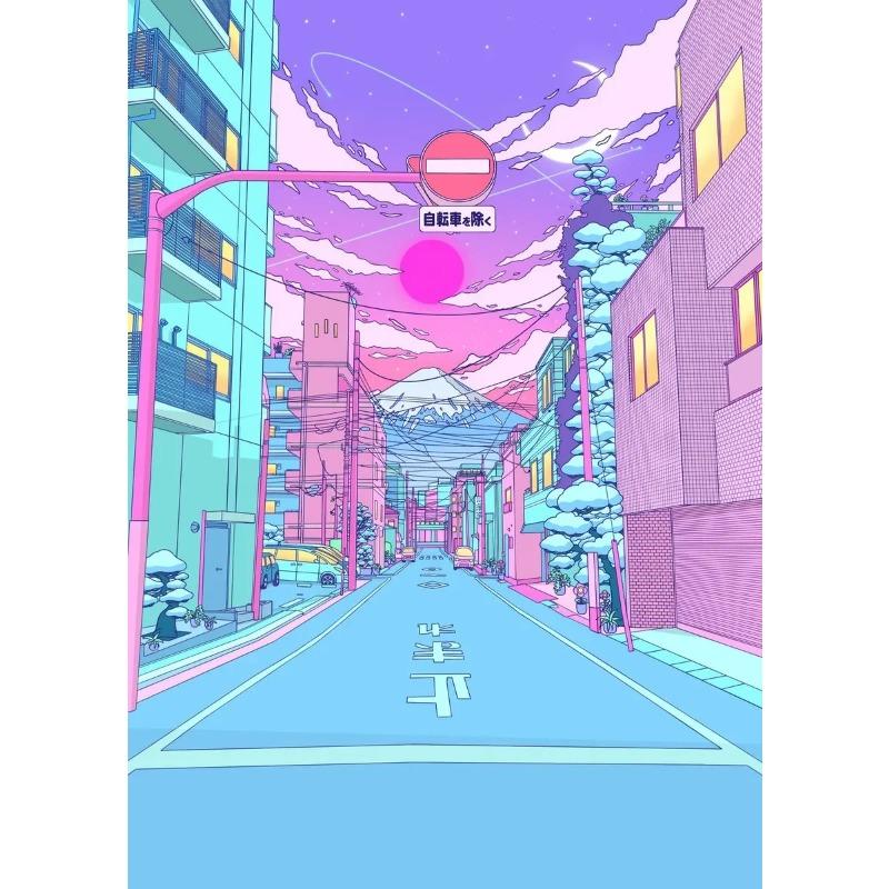 Classic Abstract Aesthetics Wall Art 80s Neon City Street Steam Wave HD Oil On Canvas Posters And Prints Home Bedroom Decor Gift