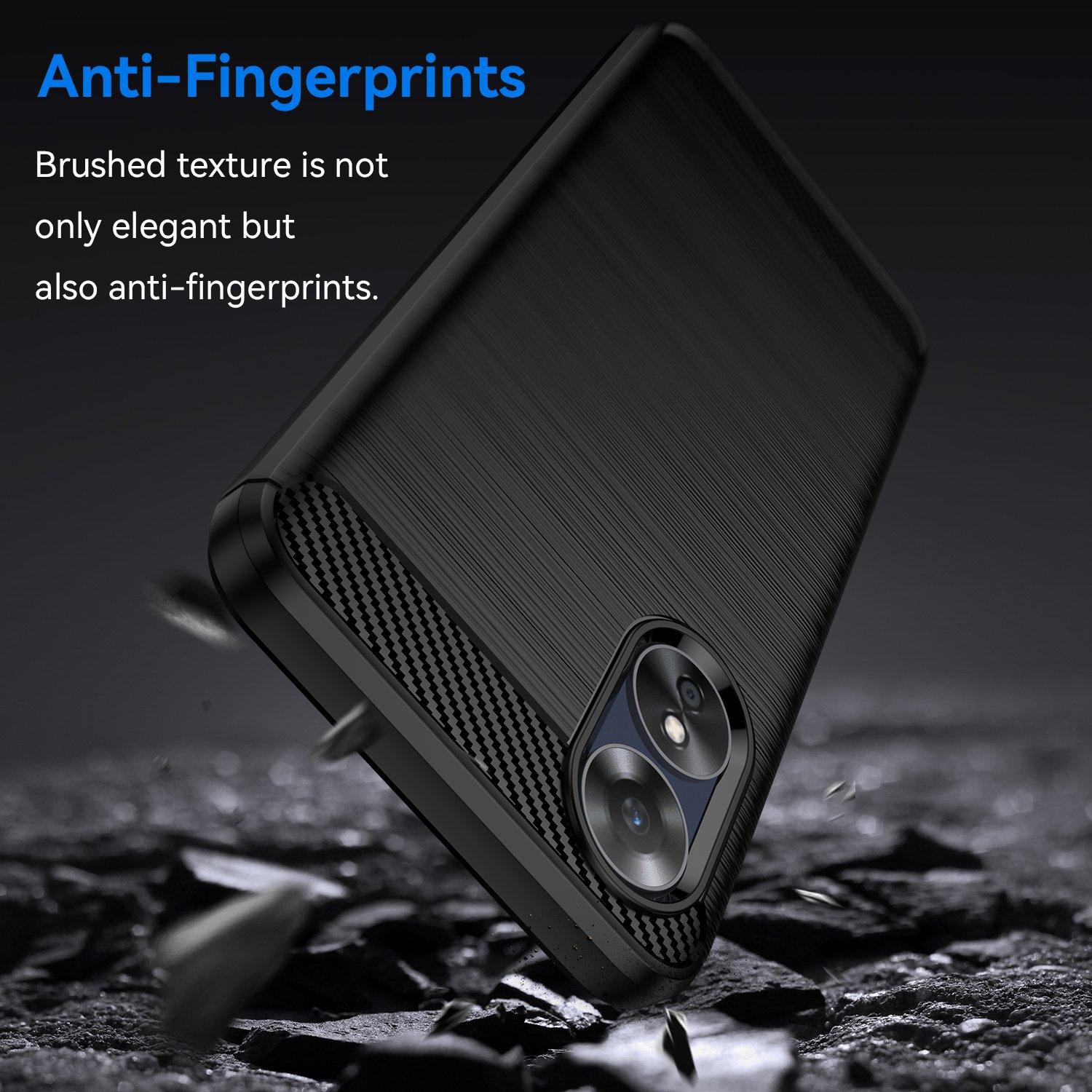 

For Oppo A17 4G/A17k 4G Flexible TPU Phone Back Cover Carbon Fiber Texture Brushed Anti-drop Case Black