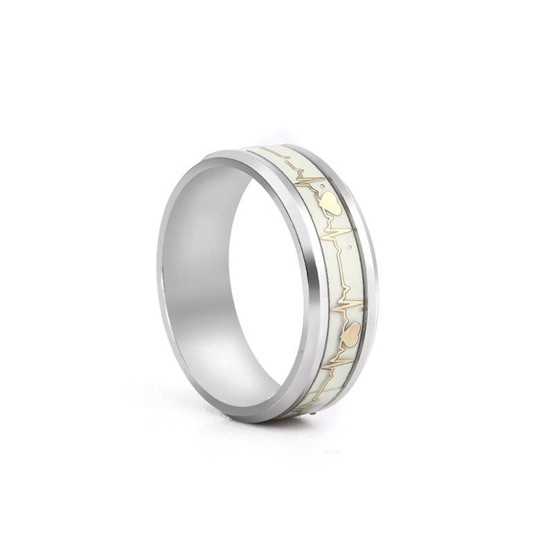 Mode Edelstahl Leuchtender Fingerring Für Frauen Männer Glowing In Dark Herz Paar Eheringe Schmuck Geschenk Zubehör