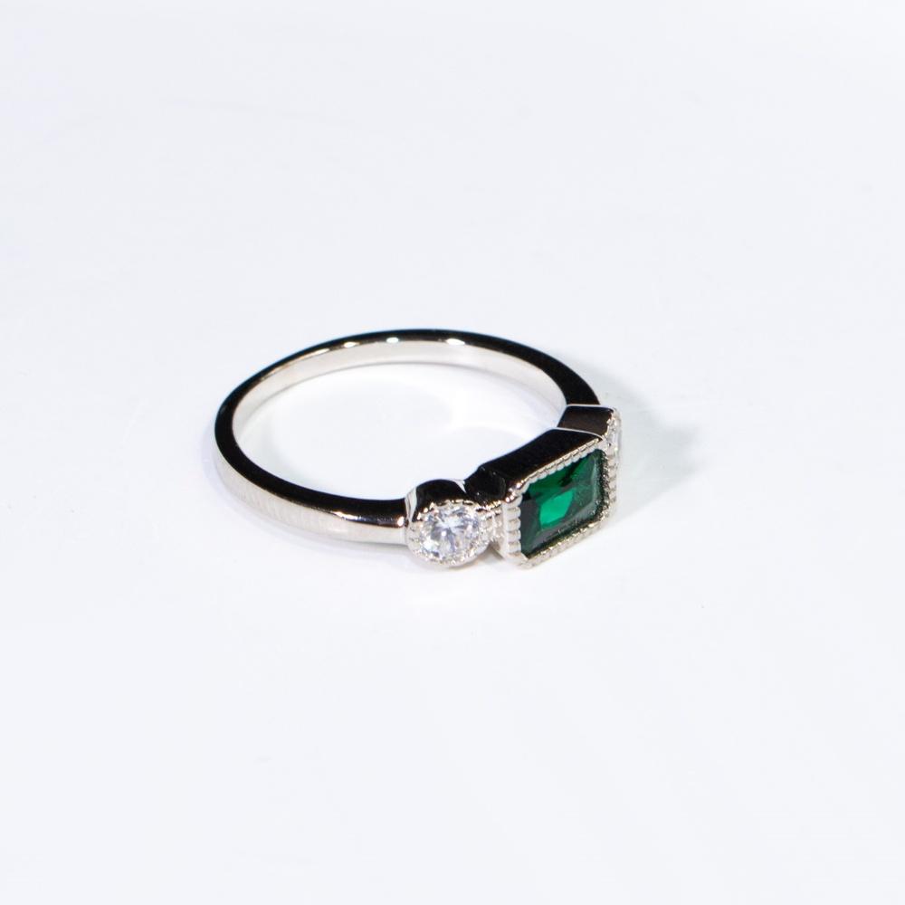 AAA Nano Emerald Rectangle 925 Sterling Silver Round White Cubic Zirconia Fashion Jewelry Rings