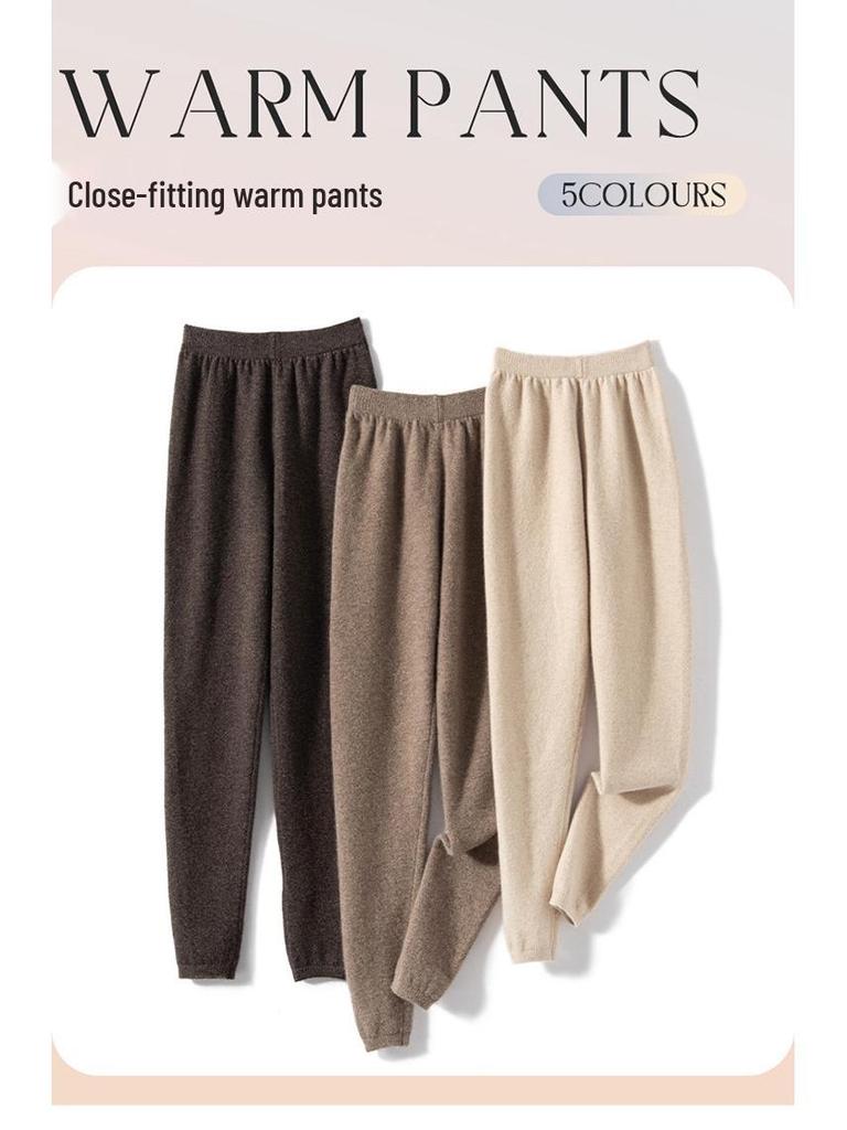 Women's Slim-Fit Thermal Knit Leggings - Solid Color, Thick, Lightweight, Cold-Resistant for Autumn/Winter Casual Wear.