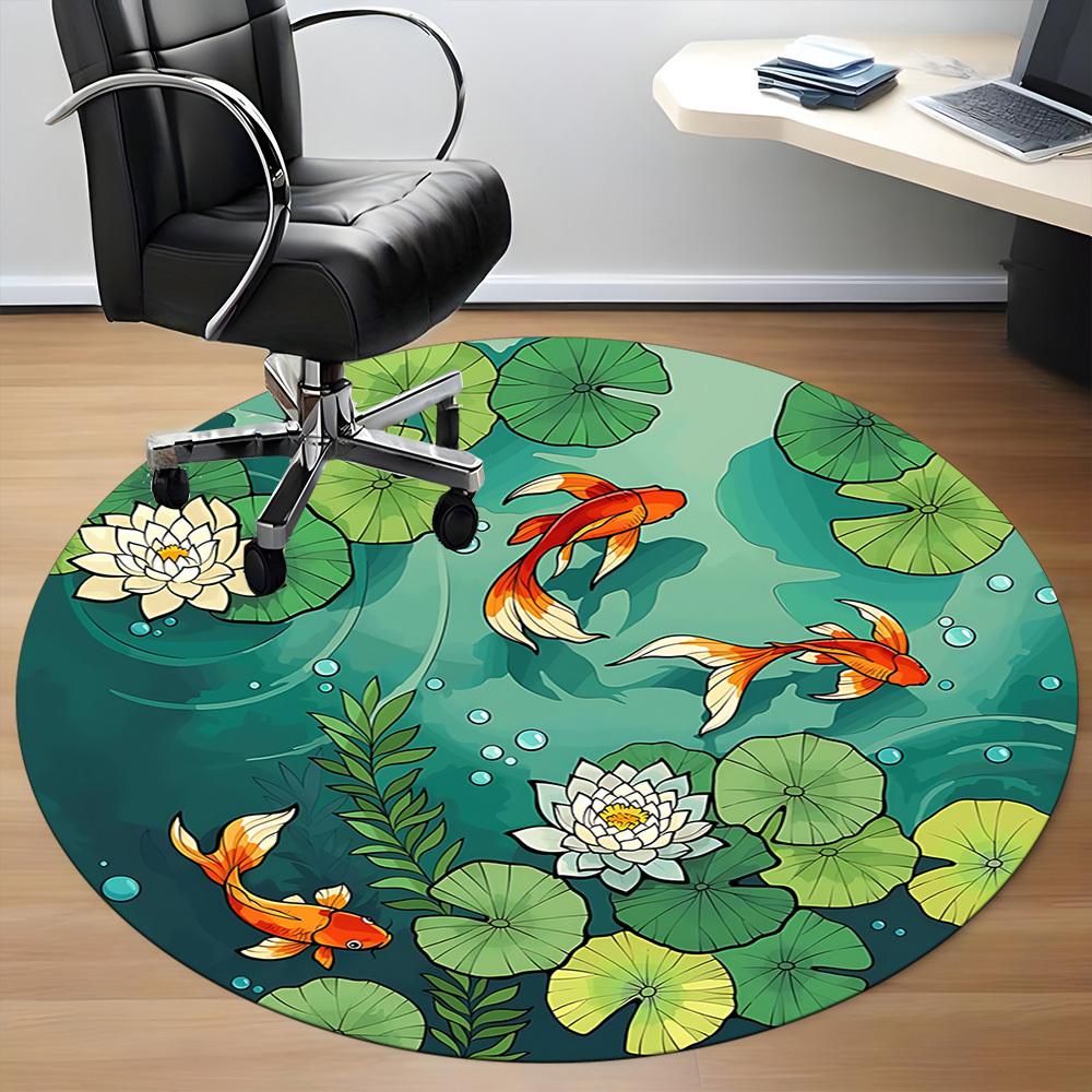 1pc Pond Fishes Office Round Area Rug,  Mat Suitable For Office, Under Office Chairs Bedroom Living Room Home Decor, Room Deco