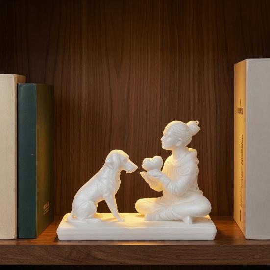 3D Printed Dog And Owner Sculpture Dog And Owner Statue Desktop Animal Figurine
