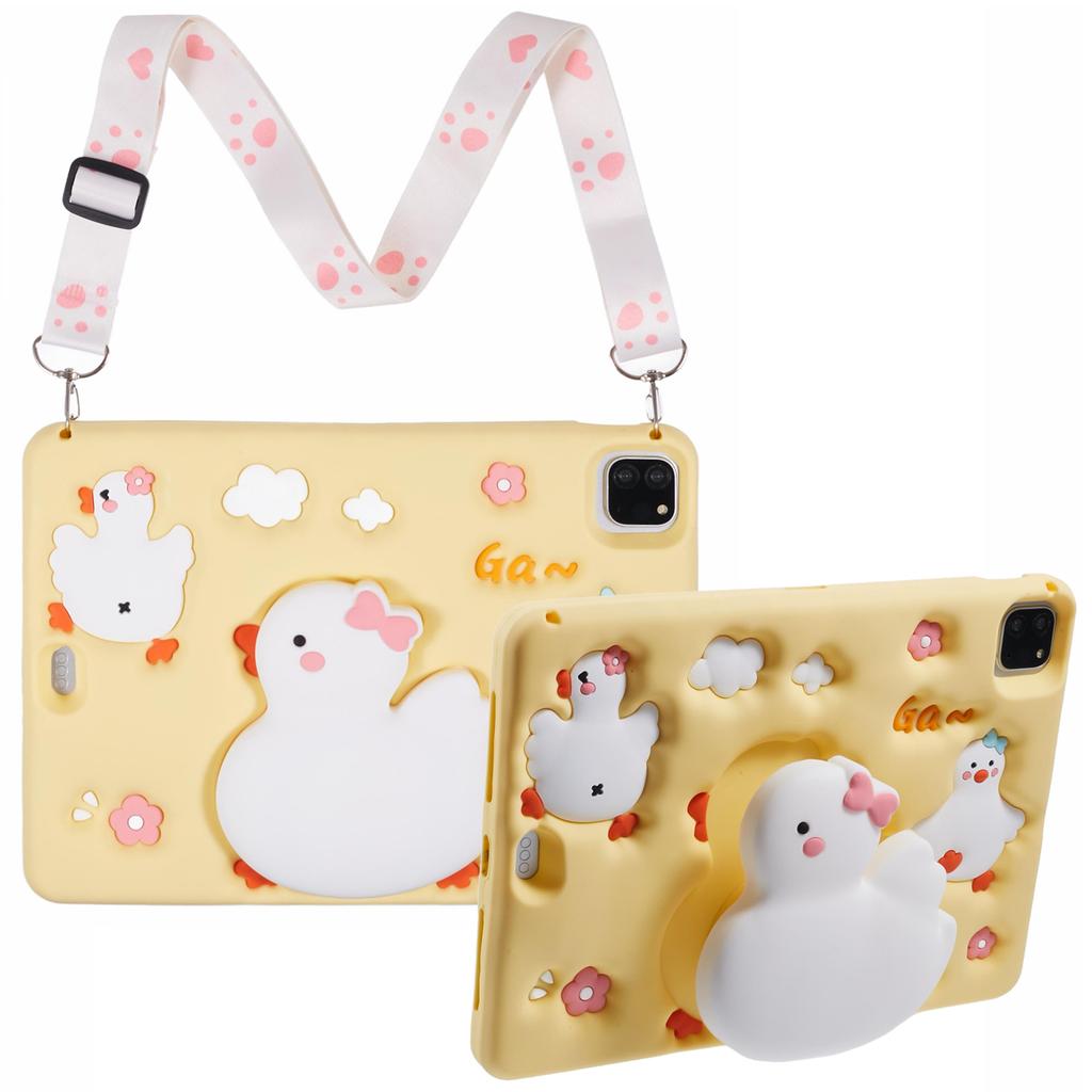 For iPad Air 11 (2025)/(2024)/Air (2022)/(2020)/Pro 11 (2024)/(2022)/(2021)/(2020)/(2018) Silicone Case 3D Duck Pattern with Strap