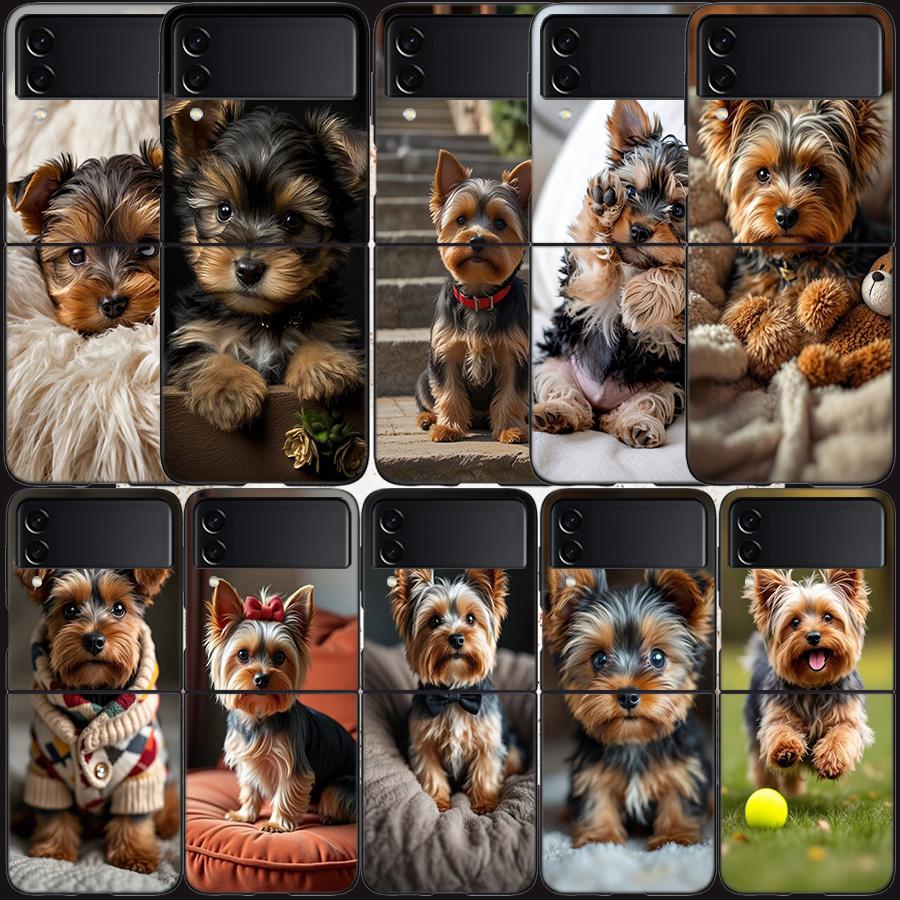 Yorkshire Terrier Dog Phone Case For Samsung Z Flip 7 6 5G Galaxy Z Flip 5 4 3 Black Hard Cell Cover Luxury PC Shell Coque
