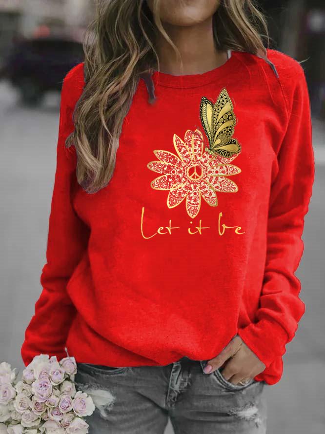 Butterfly Print Women's Round Neck Hoodie