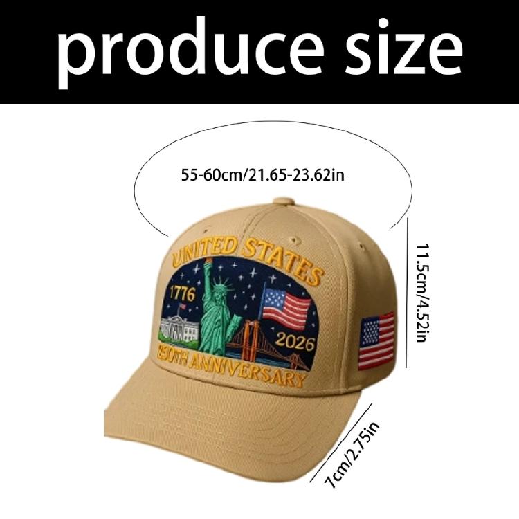Gedenk-Baseballkappe zum 250. Gründungsjubiläum der USA Premium 3D-Druckdesign Feierhut Verstellbarer Hinterriemen