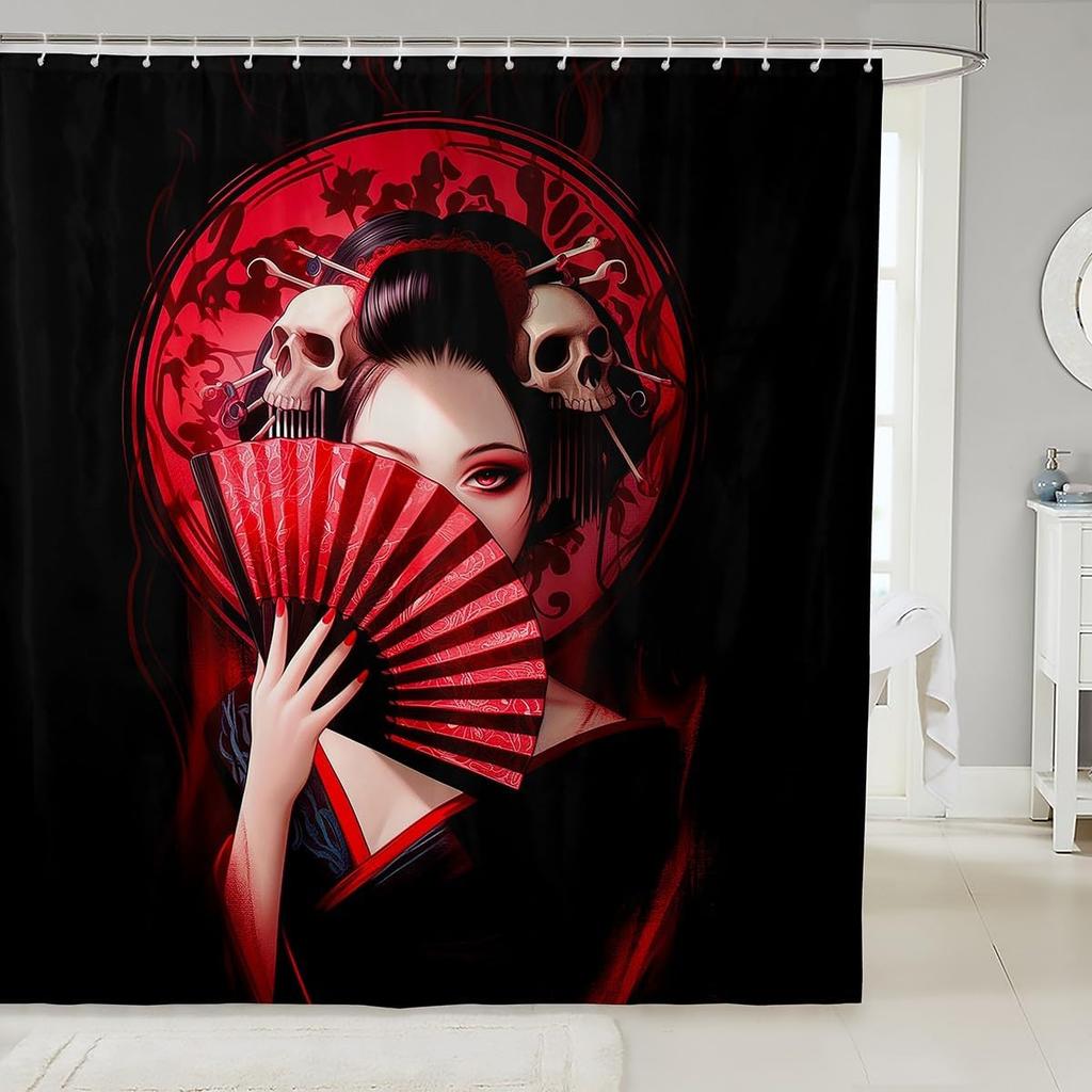 Boys Girls Japan Style Shower Curtain Japanese Geisha Bath Curtain Cherry Blossoms Bathroom Accessories Kids Teens