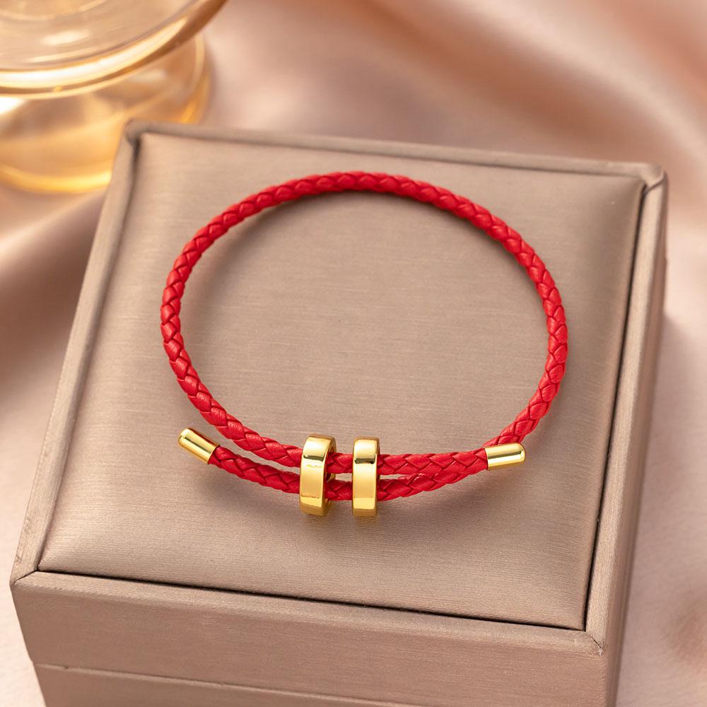 Trendiges Rotes Fadenarmband für Damen Herren Verstellbares Edelstahl Geflochtenes Seil Unisex Charm Schmuck