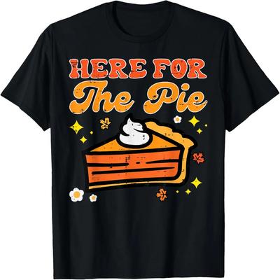 Here For The Pie Funny Retro Thanksgiving Men Women Kids T-Shirt