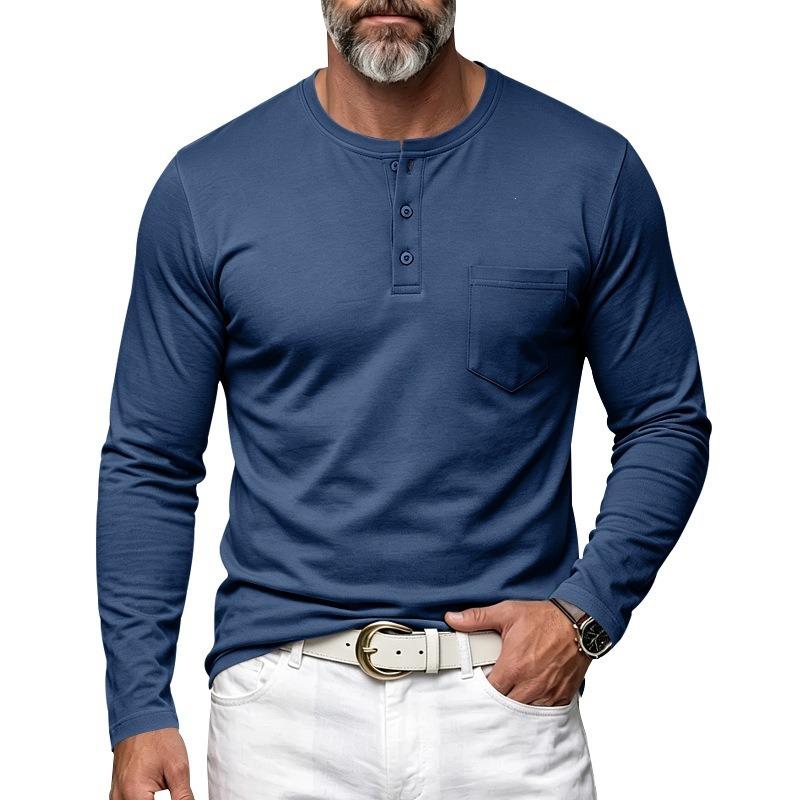 Herren S Locker geschnitten Langarm Henley-Kragen Lässig Basic T-Shirt