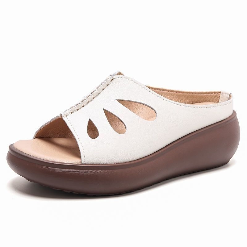 Summer Sandals with Hollow Out Slippers for Middle-aged Women and Sloping Heels
