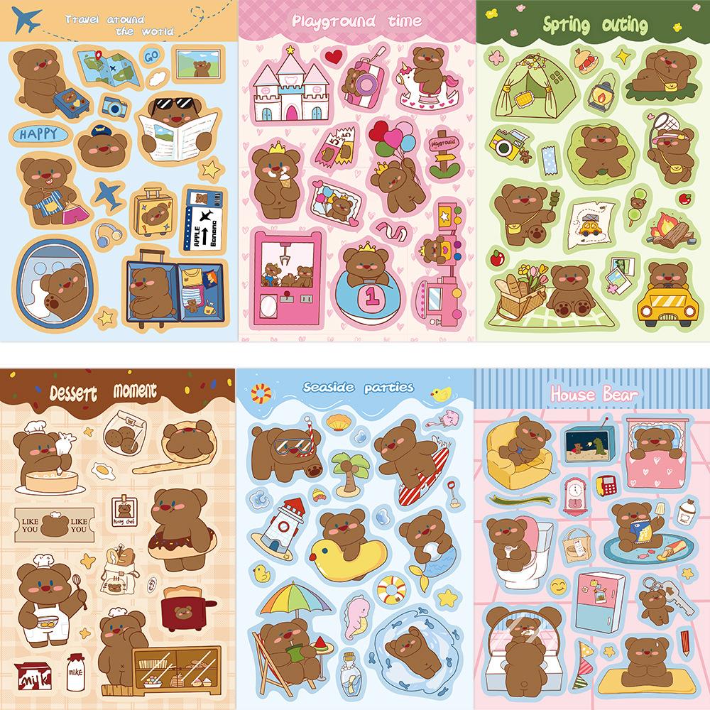 8 Cartoon Cocoa Bear Card Character Stickers DIY Hand Account Small Card Mobile Phone Case Decoration Korean Ins