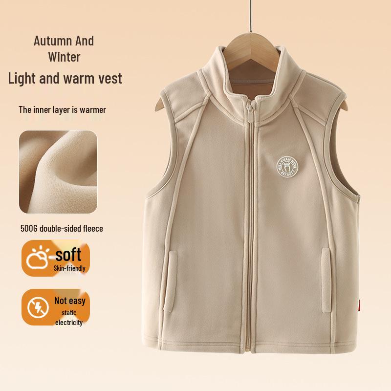 Children's Fleece Vest 2025: Boys' & Girls' Thickened Zipper Sleeveless Jacket for Autumn/Winter