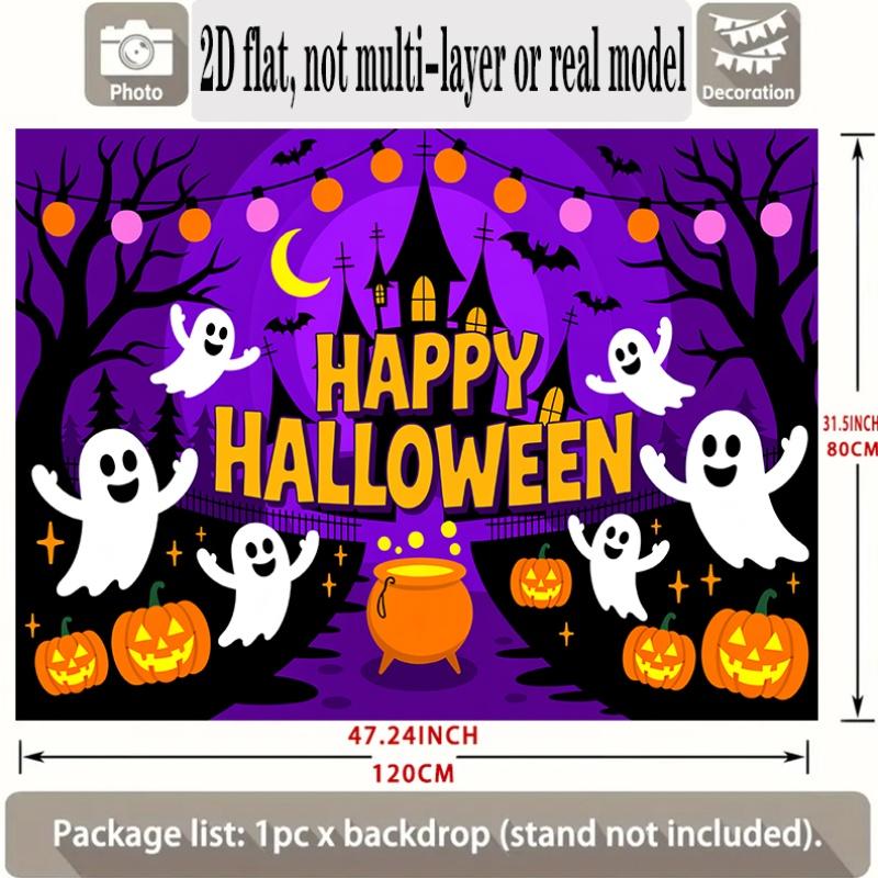 Party Backdrop Halloween Castle Purple Flat Banners Spooky Ghosts Pumpkins Celebrations Event Backdrop Decoration Front Door Decor