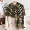 Autumn and Winter Scarf Women's New Plaid Imitation Cashmere Scarf Maillard Contrasting Shawl Thickened Warm Versatile Scarf