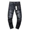 BeatStreet New Jeans גברים טרנד אופנה שטיפה רטרו הדפסת גרפיטי תיקון מותן נמוך מתיחה סקיני כפתור קפלים קרועים מכנסי ג'ינס