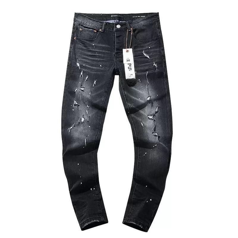 BeatStreet New Jeans גברים טרנד אופנה שטיפה רטרו הדפסת גרפיטי תיקון מותן נמוך מתיחה סקיני כפתור קפלים קרועים מכנסי ג'ינס