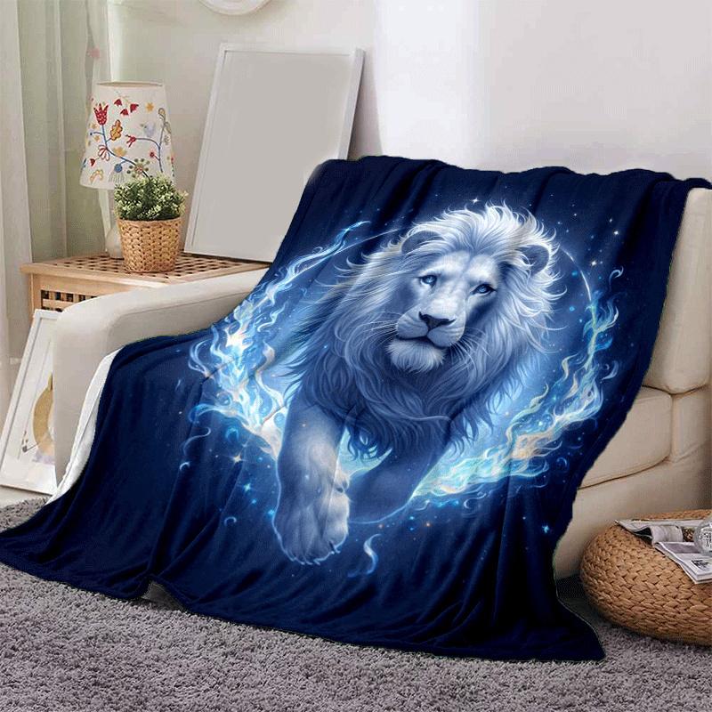 

1pc Lion Printing Lightweight Flannel Blanket, Comfortable and Warm Blanket, for Camping Sofa Bed and Couch Office, in All Seasons 130cmx150cm