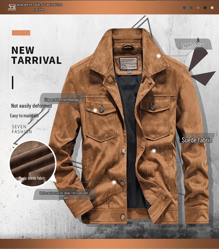 Men's Retro Hong Kong Style Suede Jacket - Spring/Autumn Workwear Lapel (22076)