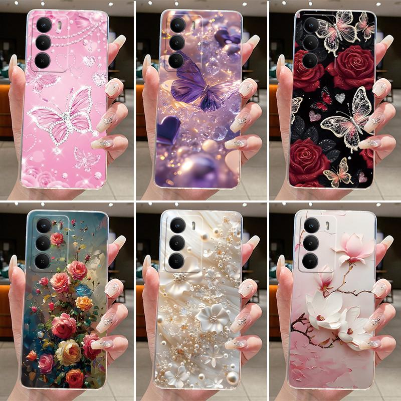 Silikonhülle Für Realme P3 Lite Hübsche Blumen Schmetterling Schutzhülle TPU Weiche Rückseite Fundas Für Realme P3 Lite 4G Handyhülle