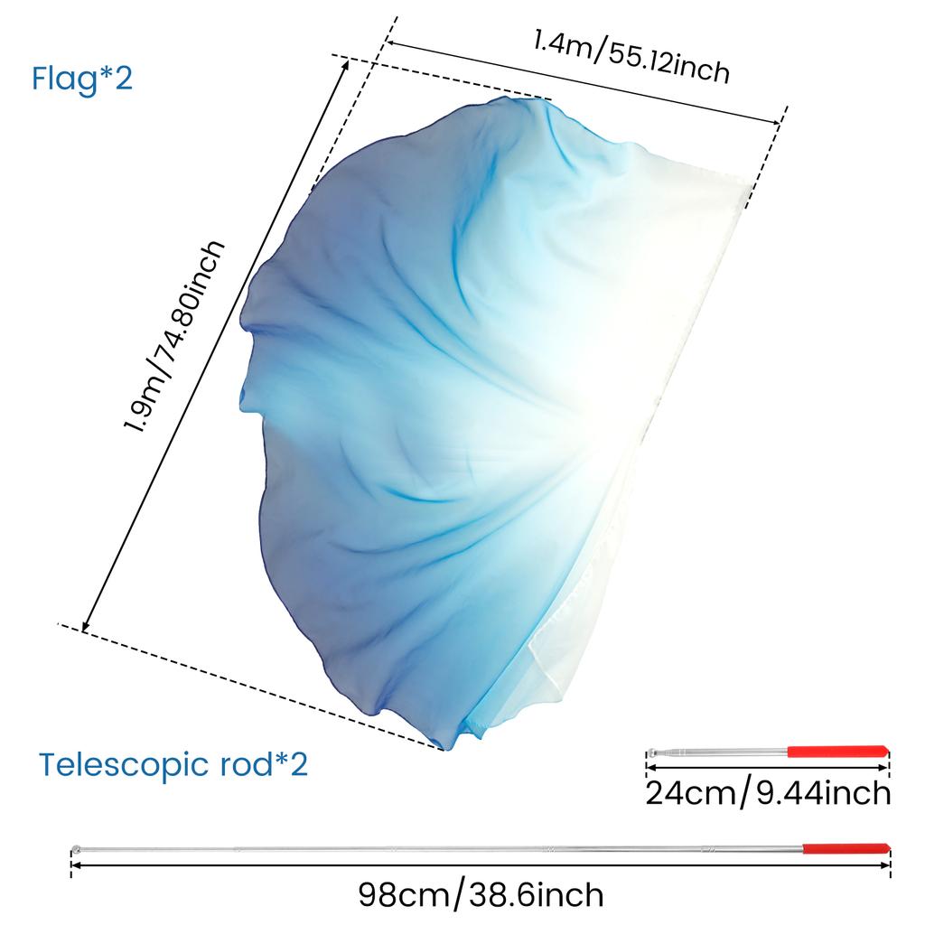 2Pcs Dance Worship Flags With Telescopic Poles Elegant Fan Props Eye-catching Dance Worship Flags Halloween Performance Props