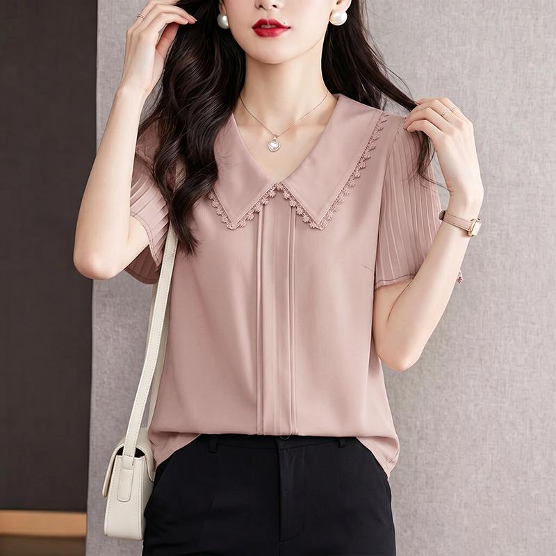 ZANZEA Women Elegant V-Neck Casual Solid Color Loose Short Sleeve Blouse M розовый