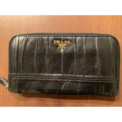 Used Black Long Wallet Genuine Leather Black Gold Nappa Gaufre