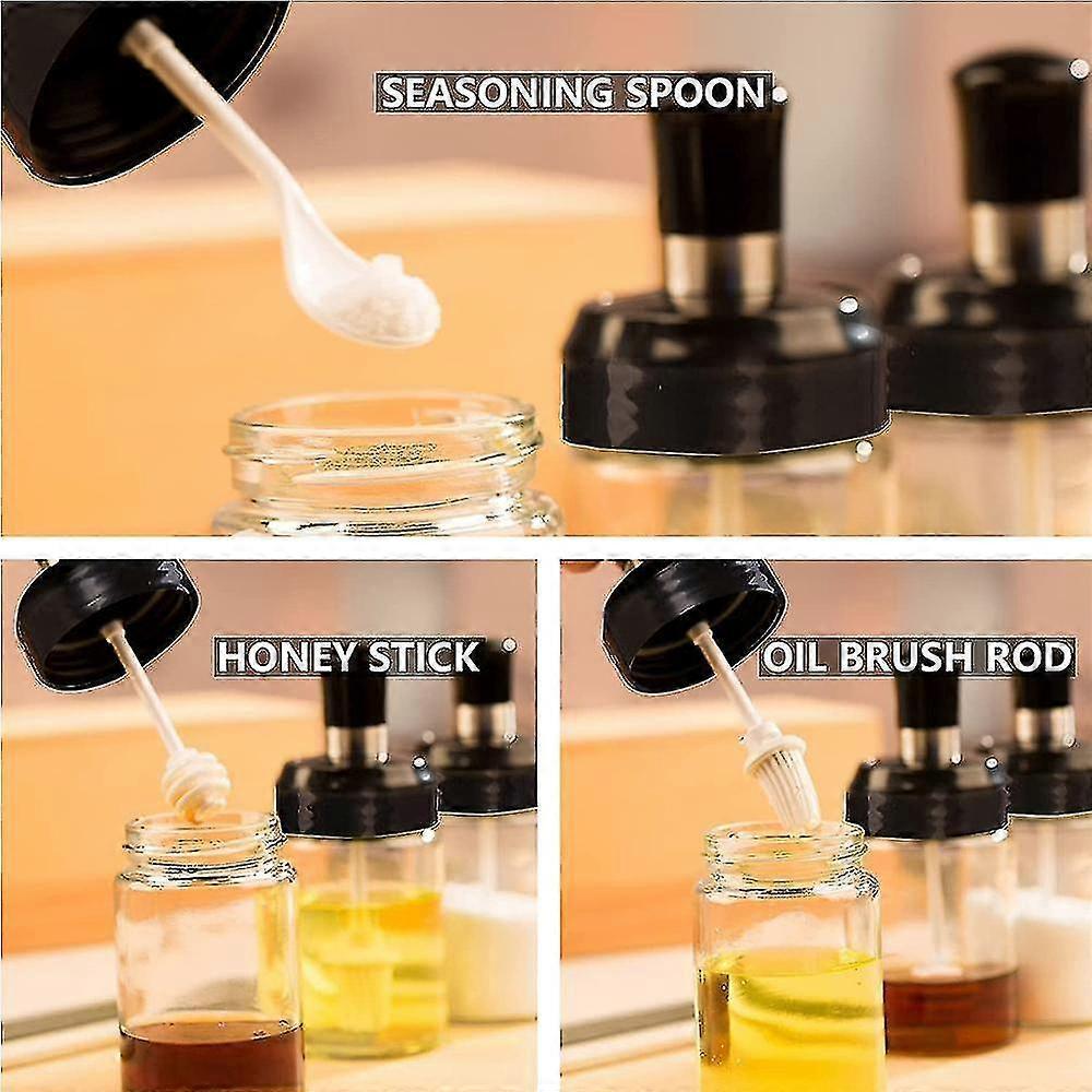 Sauce Jar Transparent Glass Combination Spoon With Lid Canisters Storing Seasoning Spices Salt Sugar 26-27s