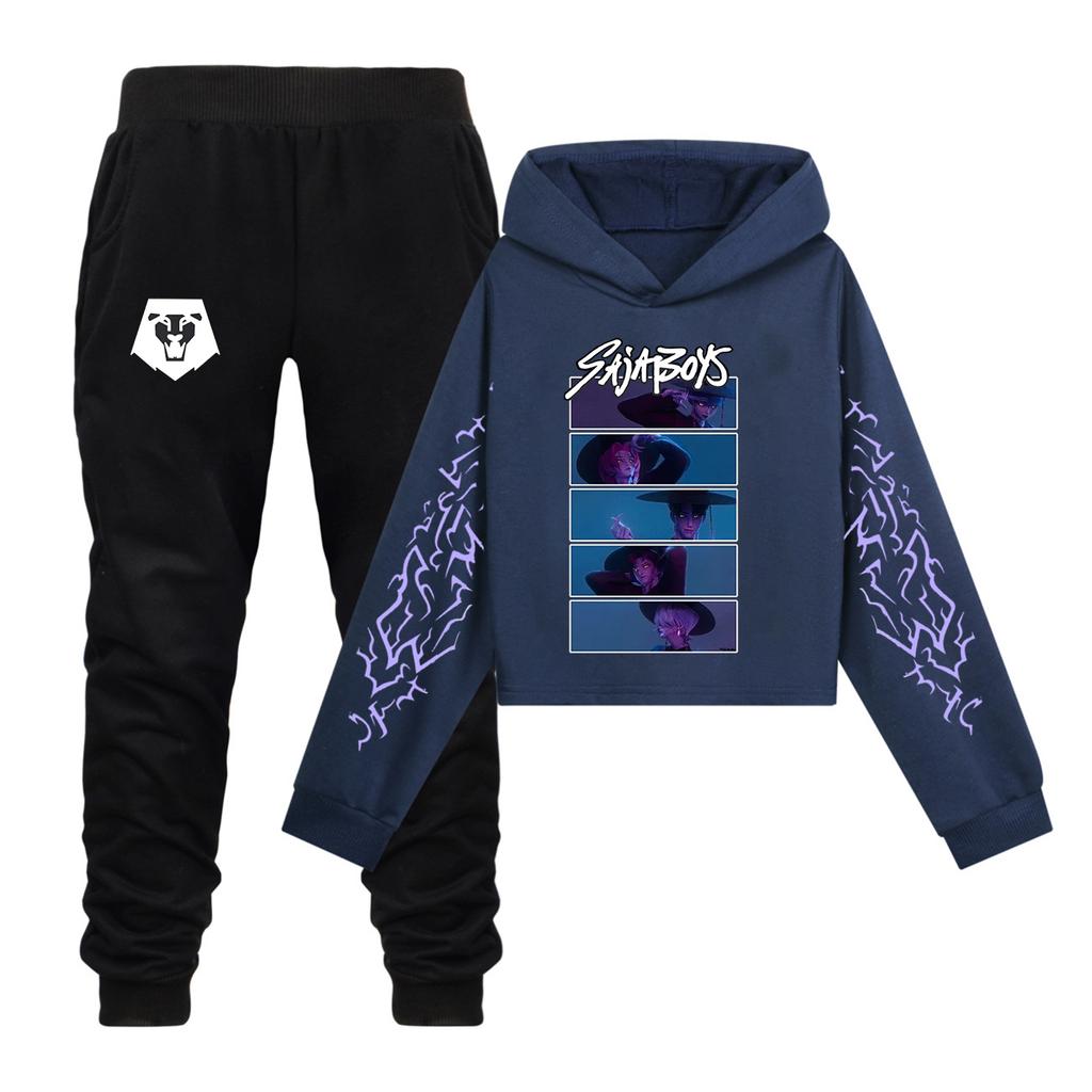 Plush Long Sleeved Pants Loose Pullover Hoodie Set For Children