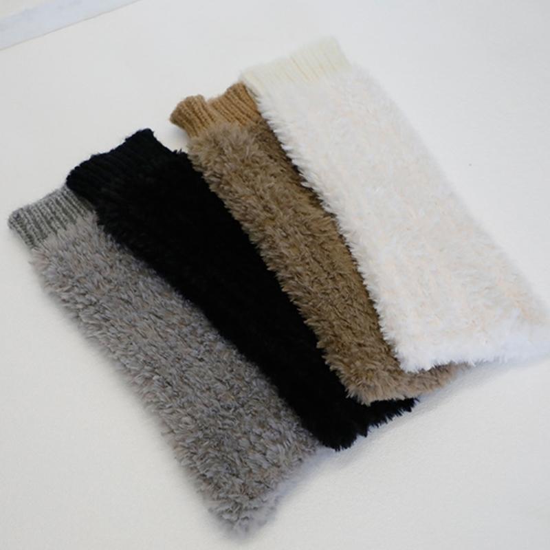 Ribbed Knit Cuffs Furry Leg Warmers for Women Students Winter Furry Plush Boot Covers Stretchy Calf Socks Streetwear