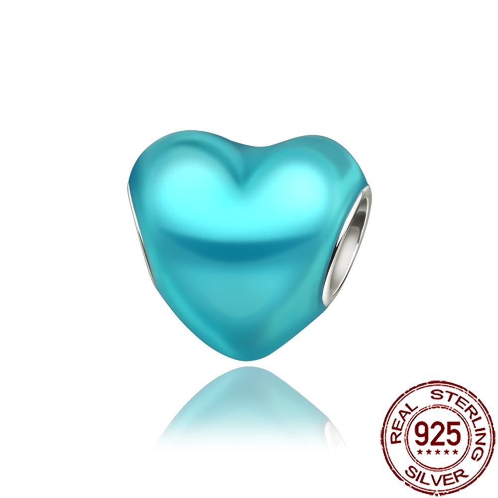 New Charms 925 Silver Colorful Shine Heart Shaped Charm Beads Fit Snake Chain Bracelet Necklace Women DIY Jewelry