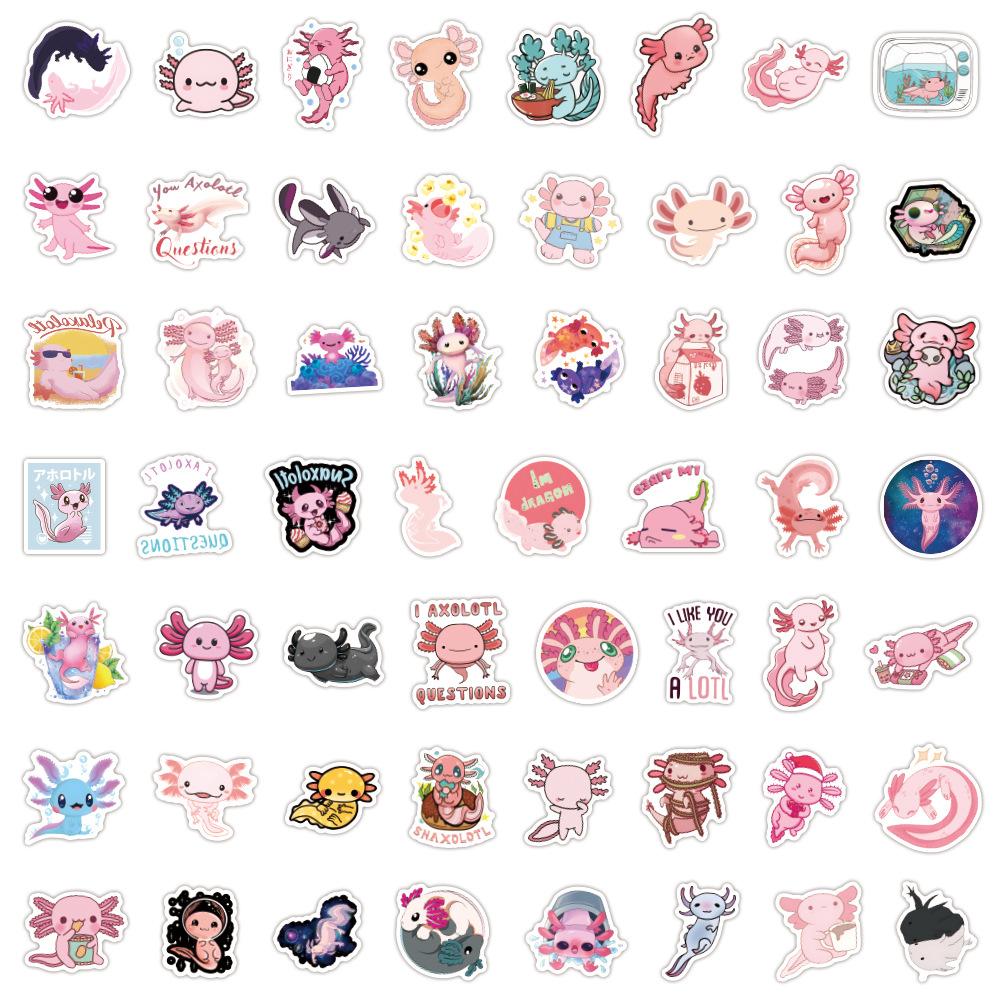 55/110 Naklejki Doodles Kreskówkowe Salamandra Meksykańska Aksolotl Zwierzę Walizka Gitara Naklejki DIY