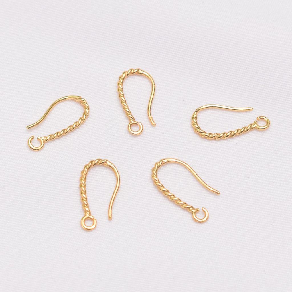 10pcs 18K Gold Ear Hook Material Pure Copper Twist Opening with Hanging Ear Hook DIY Handmade Glossy Earrings Accessories Batch