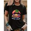 T-shirt z nadrukiem wzoru plaży o zachodzie słońca na Florydzie Retro Amerykański Damski T-shirt Modny Swobodny Letni Top Harajuku 2024 Nowy Kawaii