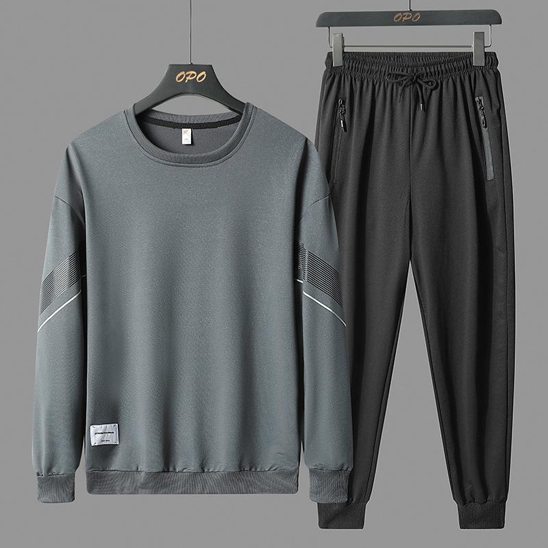 Sports Set Men's Round Neck Casual Two Piece Slimming Minimally Designed Sweatshirt Pants