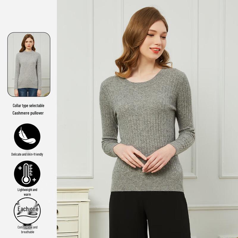 Hengyuanxiang Women's Slim Fit Cashmere Round Neck Sweater