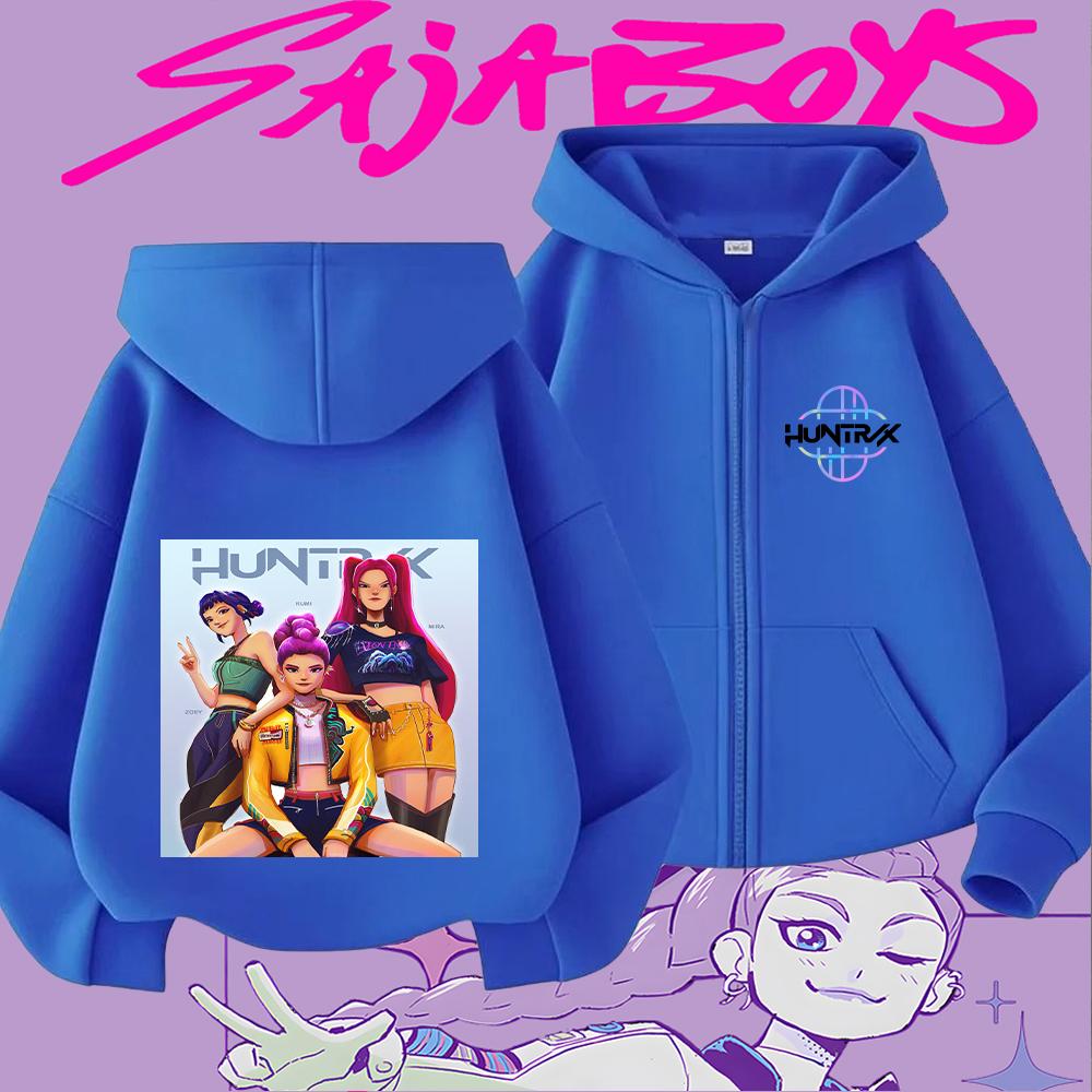 Huntrix Girls Zoey Rumi Mira Cartoon Print Kids' Zipper Hoodie Casual Long Sleeve Sweatshirt for Children