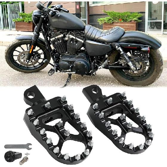 JMTBNO Motorcycle Foot Pegs,Black Aluminum Wide Fat Foot Pegs 360 Degree Rotating MX Footpegs Chopper Bobber Style Pedals Footrest Compatible with