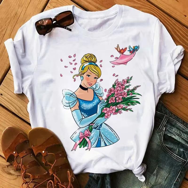 

Жіночі футболки MINISO Kawaii з принтами принцес Disney Harajuku Streetwear Hip Hop Повсякденні футболки з коротким рукавом та круглим вирізом M
