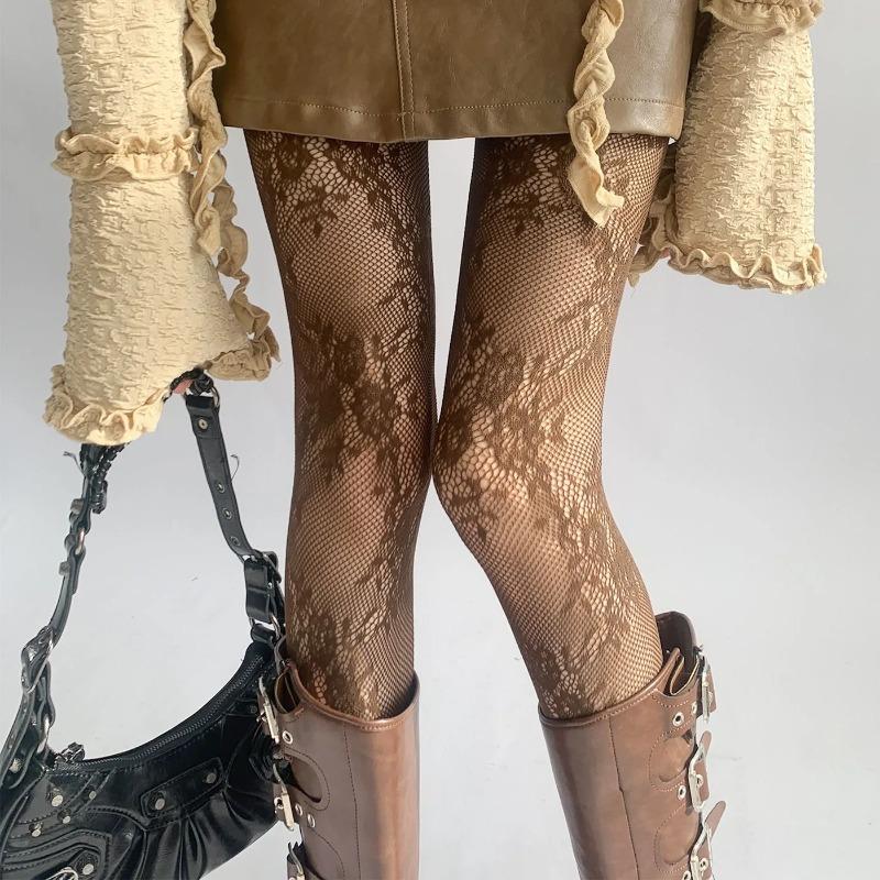 White Socks Women Sexy Fishnet Stockings Femme Summer Thin Flower Mesh Pantyhose Elastic Slimming High Waist Hollow Out Tights