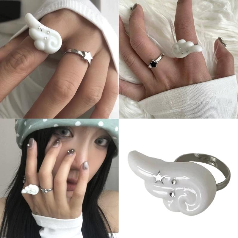 Glimmering Winged Ring with Cubic Zirconia Accent Adjustable Finger Ring Modern Accessories Jewelry for Daily Use