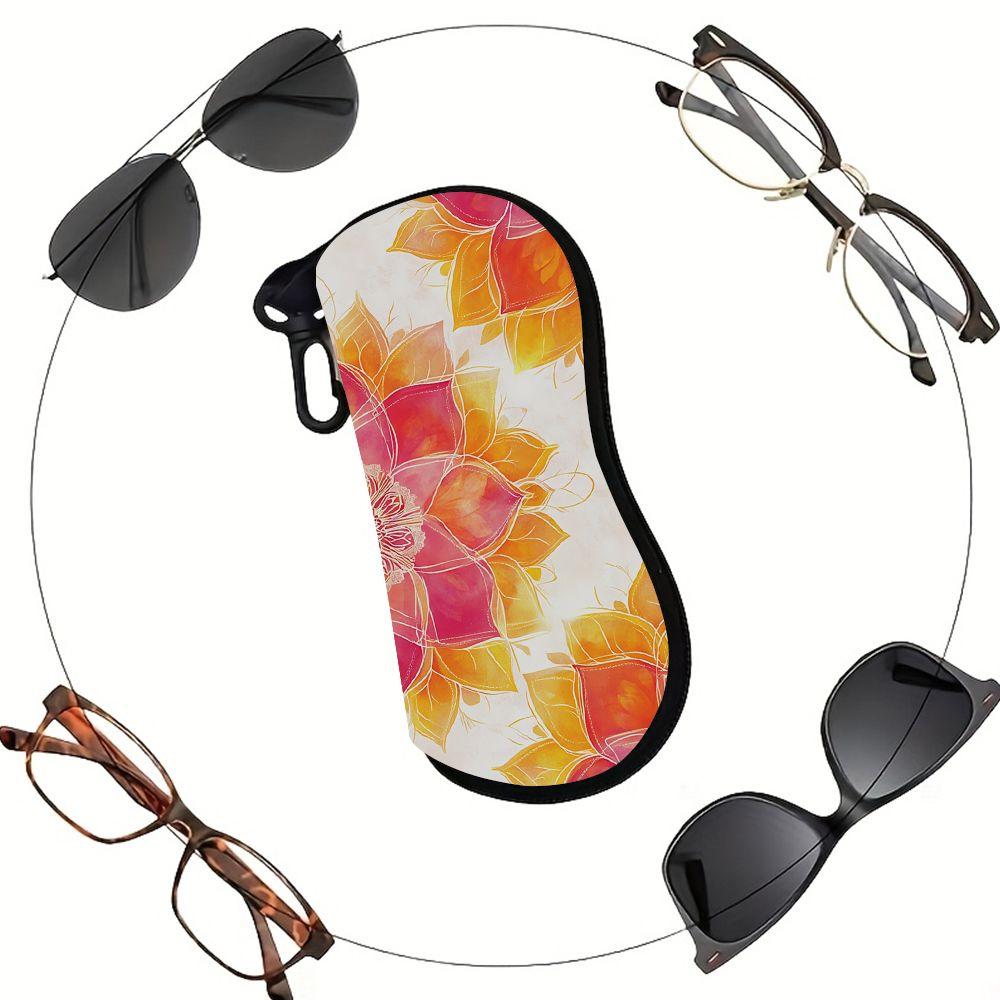 2D-Watercolor Bohemian Floral Print Sunglasses Case, Protective Eyewear Holder, Portable Soft Zipper Pouch for Travel and Daily Accessories Gift
